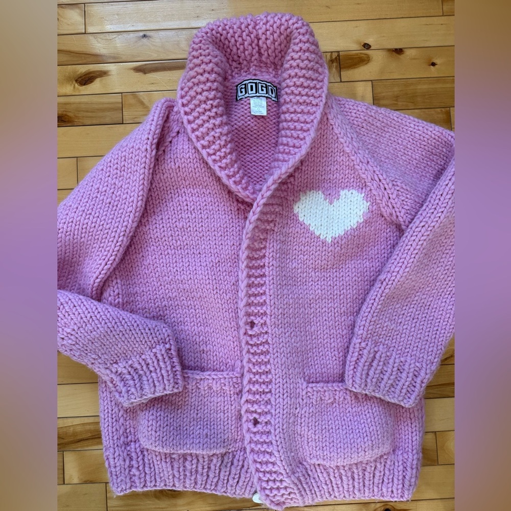 GOGO Pink Knit Cardigan with White Heart